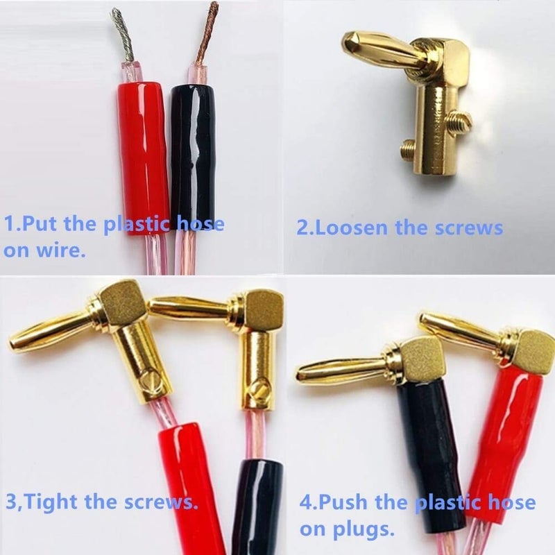 Goaycer 4mm Banana Plugs Right Angle 6 Pairs, 24k Gold Plated 90 Degree Speaker Connector (12Pcs) - Image 3